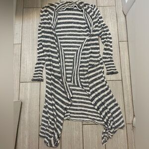Free People Size S Gray White Striped Forget Me Not Duster Cardigan *flaws*